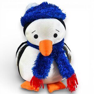 Brentwood Originals Penguin Moshi Microbead Plush Stuffed Toy Blue Hat Scarf 12"